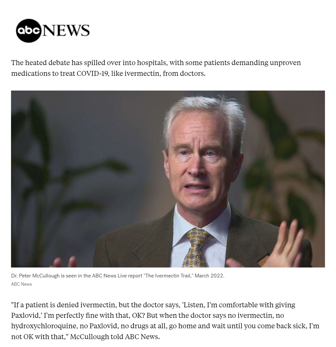 Dr. McCullough® featured by ABC News